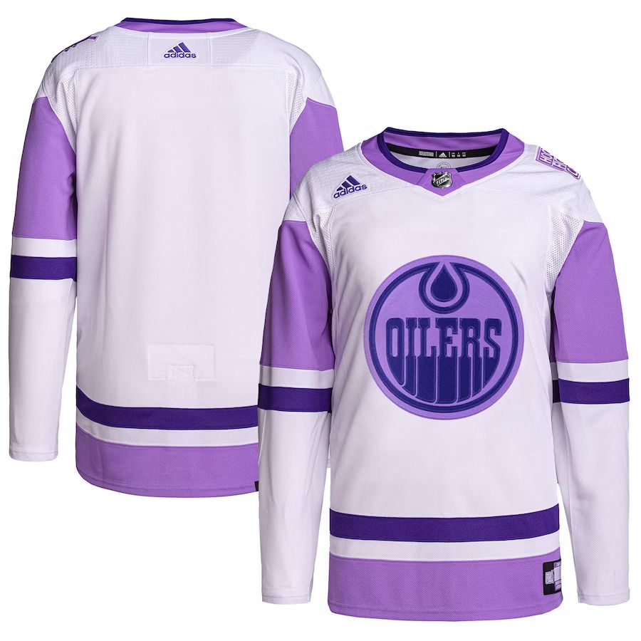 Men Edmonton Oilers adidas White Purple Hockey Fights Cancer Primegreen Authentic Blank Practice NHL Jersey->edmonton oilers->NHL Jersey